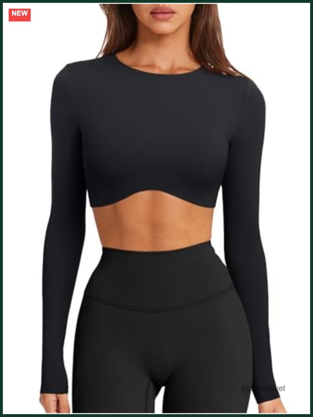 Women's Long Sleeve Crop Top Crew Neck Slim Fit Gym Tee